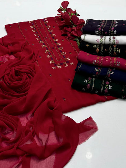 Bamber Chiffon Handmade Cross Stitch Work Neck Line Style 2 PC Unstiched