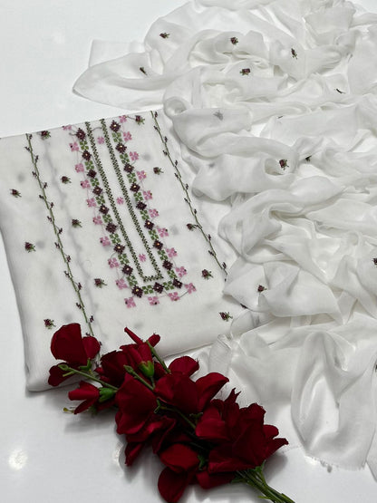 Bamber Chiffon Handmade Cross Stitch Work Neck Line Style 2 PC Unstiched