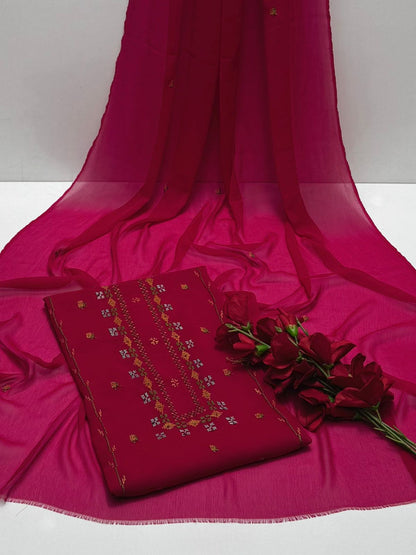 Bamber Chiffon Handmade Cross Stitch Work Neck Line Style 2 PC Unstiched