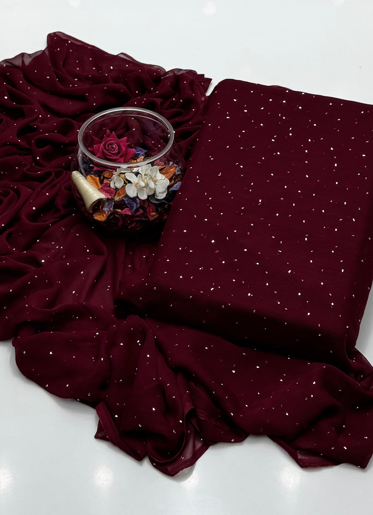 Handmade Chatta Mukaish Work 2 PC Soft Crinkle Chiffon Suit Unstitched