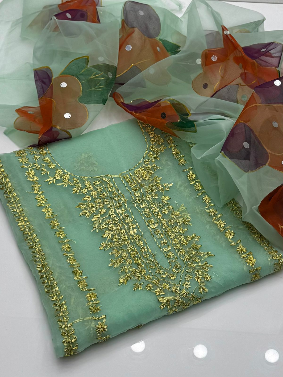 Soft Organza Gotta Work Shirt with Oil Paint Organza Dupatta