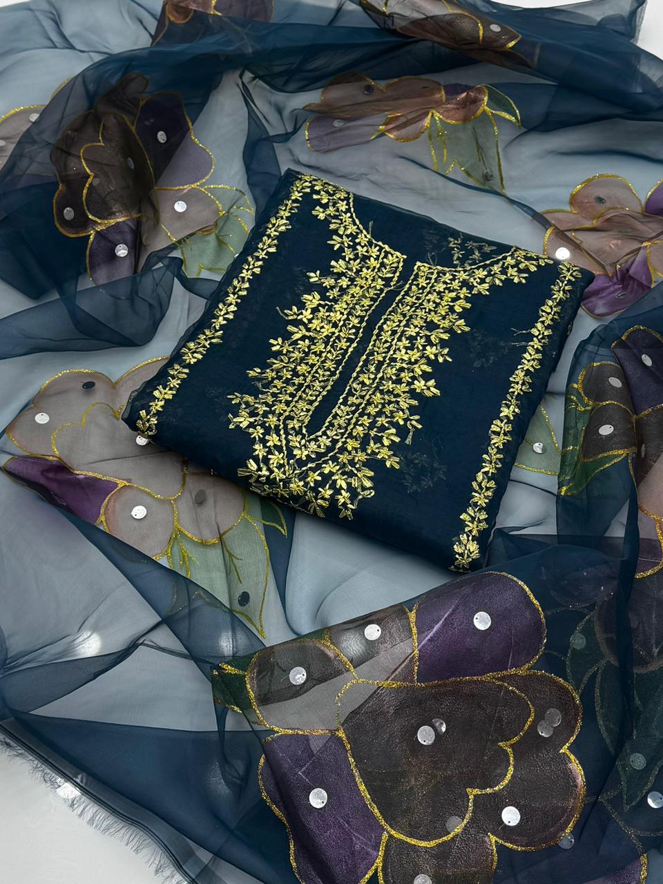 Soft Organza Gotta Work Shirt with Oil Paint Organza Dupatta