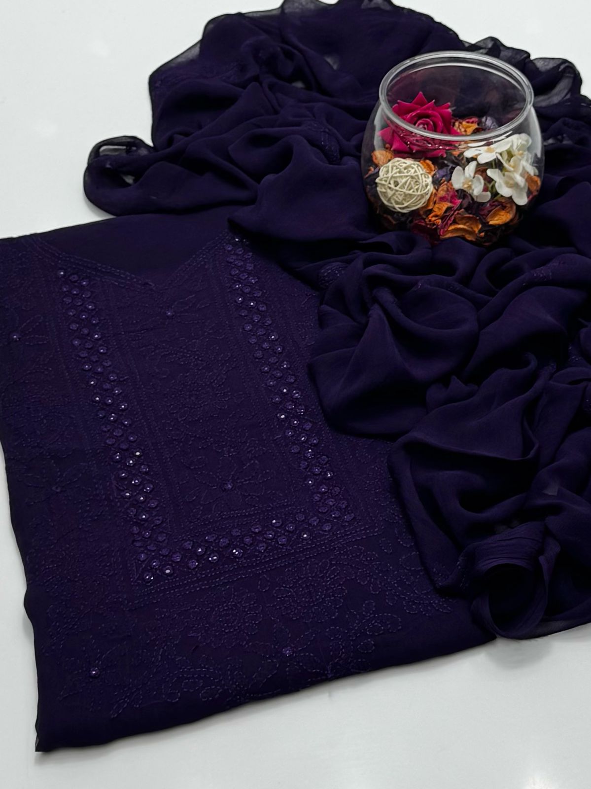 Chiffon Shadow Chikenkari with Mirror Work 2 Pc suit