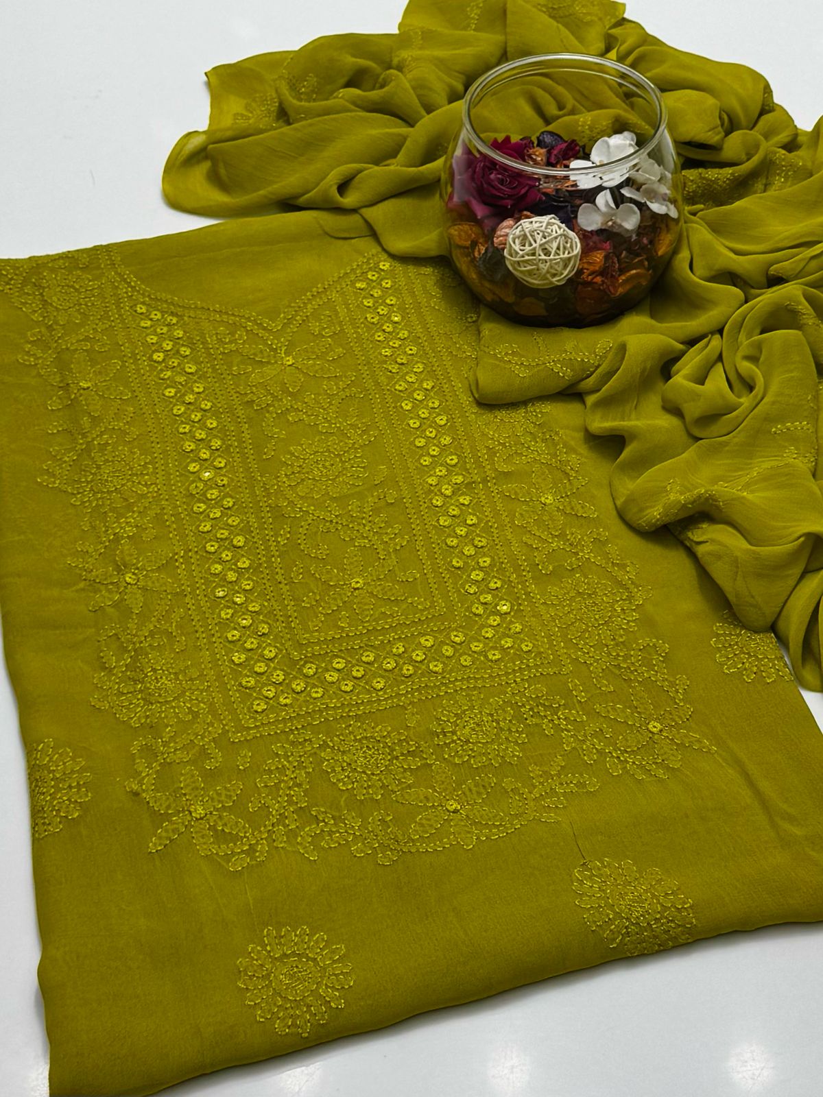 Chiffon Shadow Chikenkari with Mirror Work 2 Pc suit