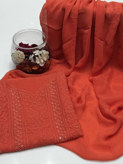 Chiffon Shadow Chikenkari with Mirror Work 2 Pc suit