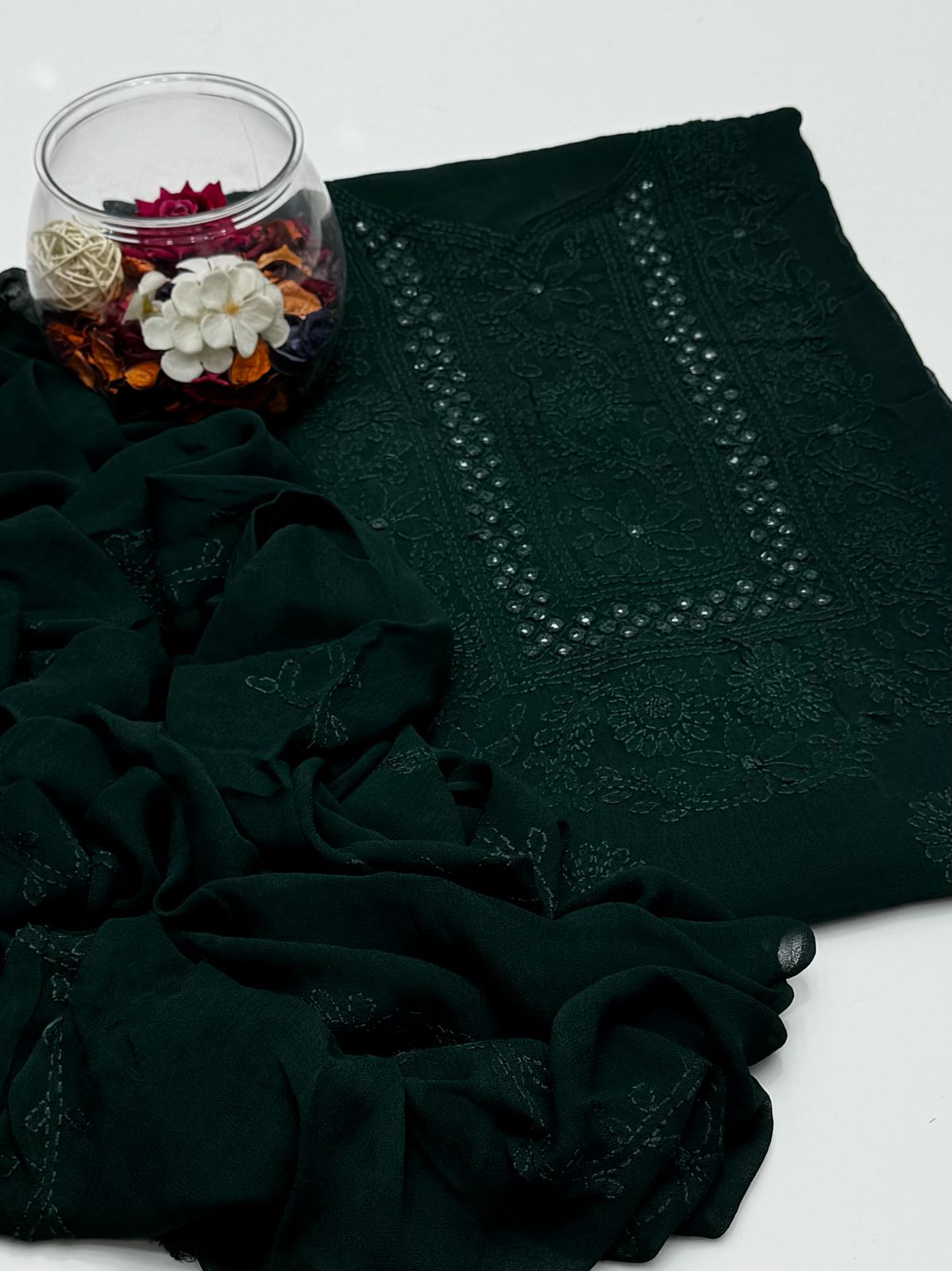 Chiffon Shadow Chikenkari with Mirror Work 2 Pc suit