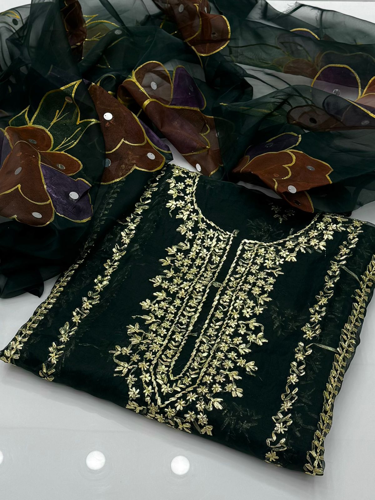 Soft Organza Gotta Work Shirt with Oil Paint Organza Dupatta