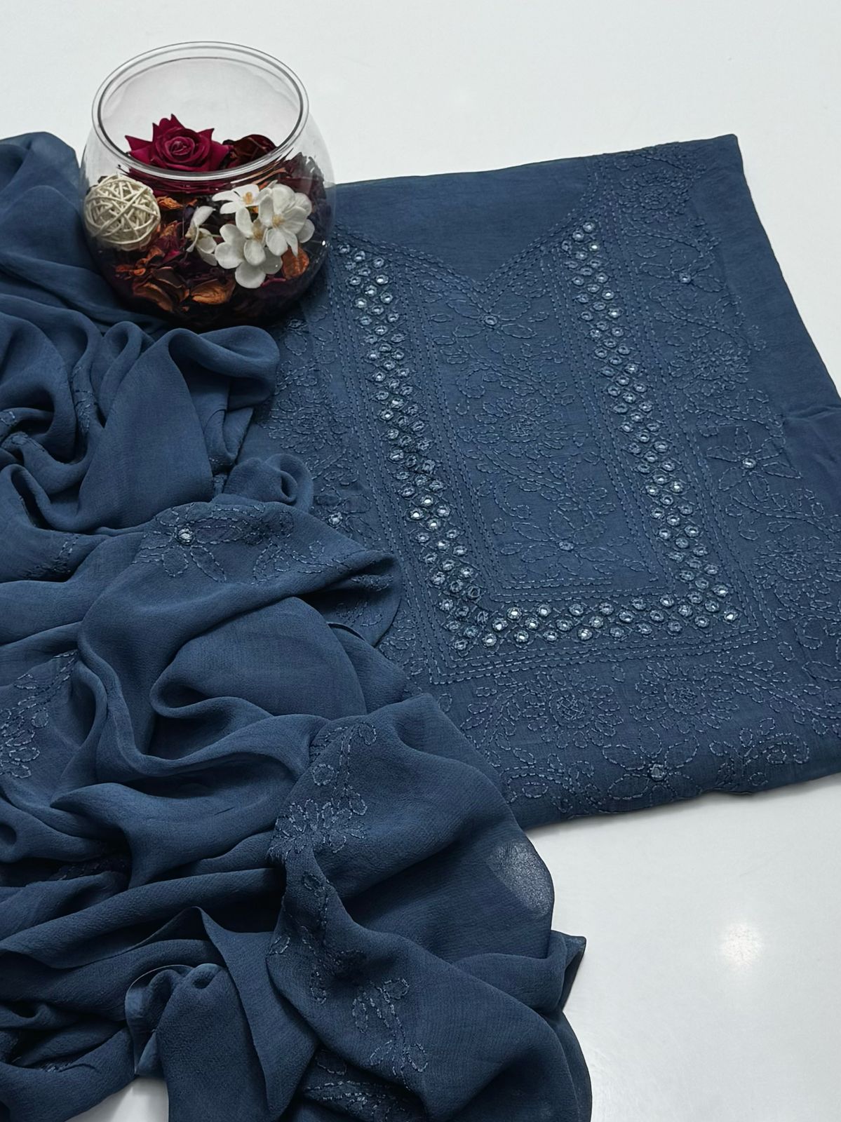 Chiffon Shadow Chikenkari with Mirror Work 2 Pc suit
