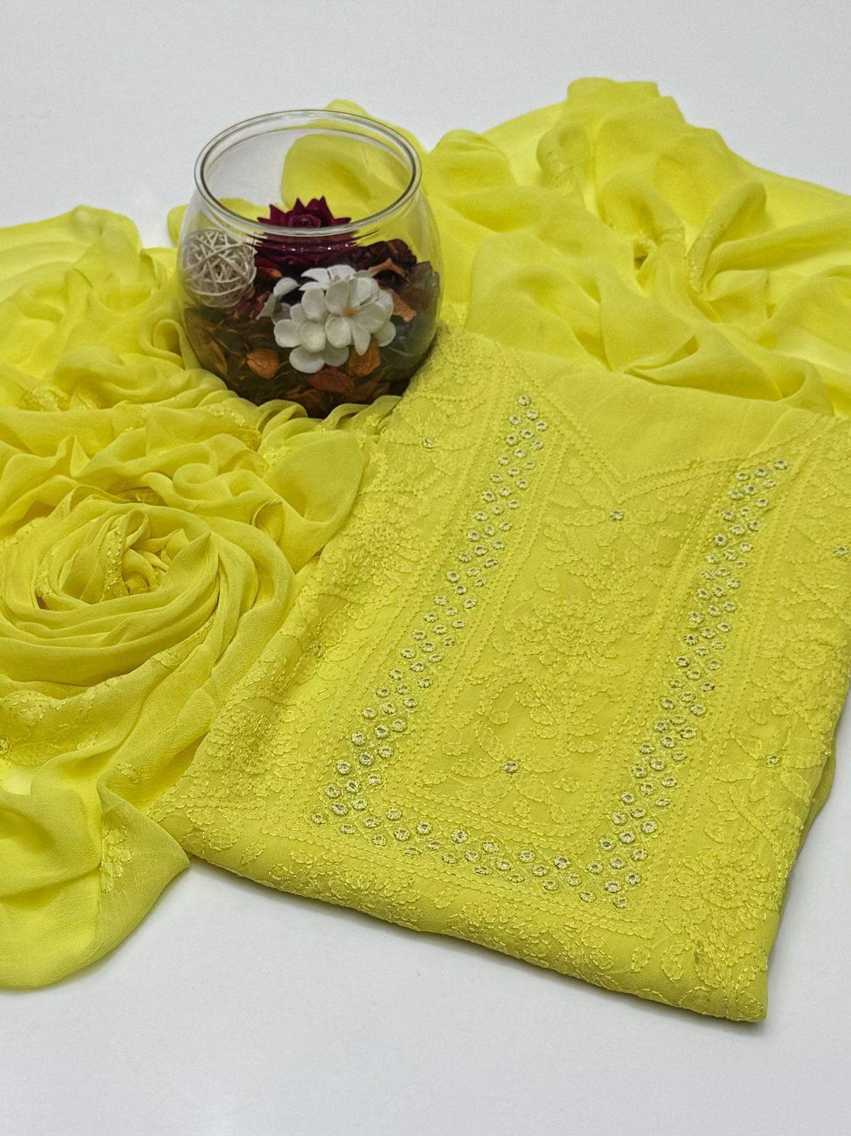 Chiffon Shadow Chikenkari with Mirror Work 2 Pc suit