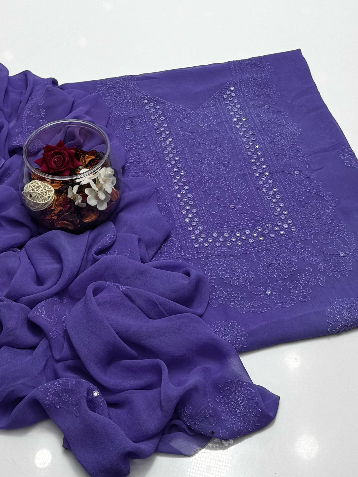 Chiffon Shadow Chikenkari with Mirror Work 2 Pc suit