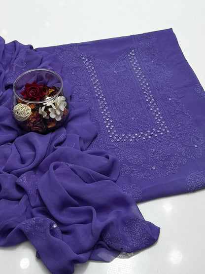 Chiffon Shadow Chikenkari with Mirror Work 2 Pc suit