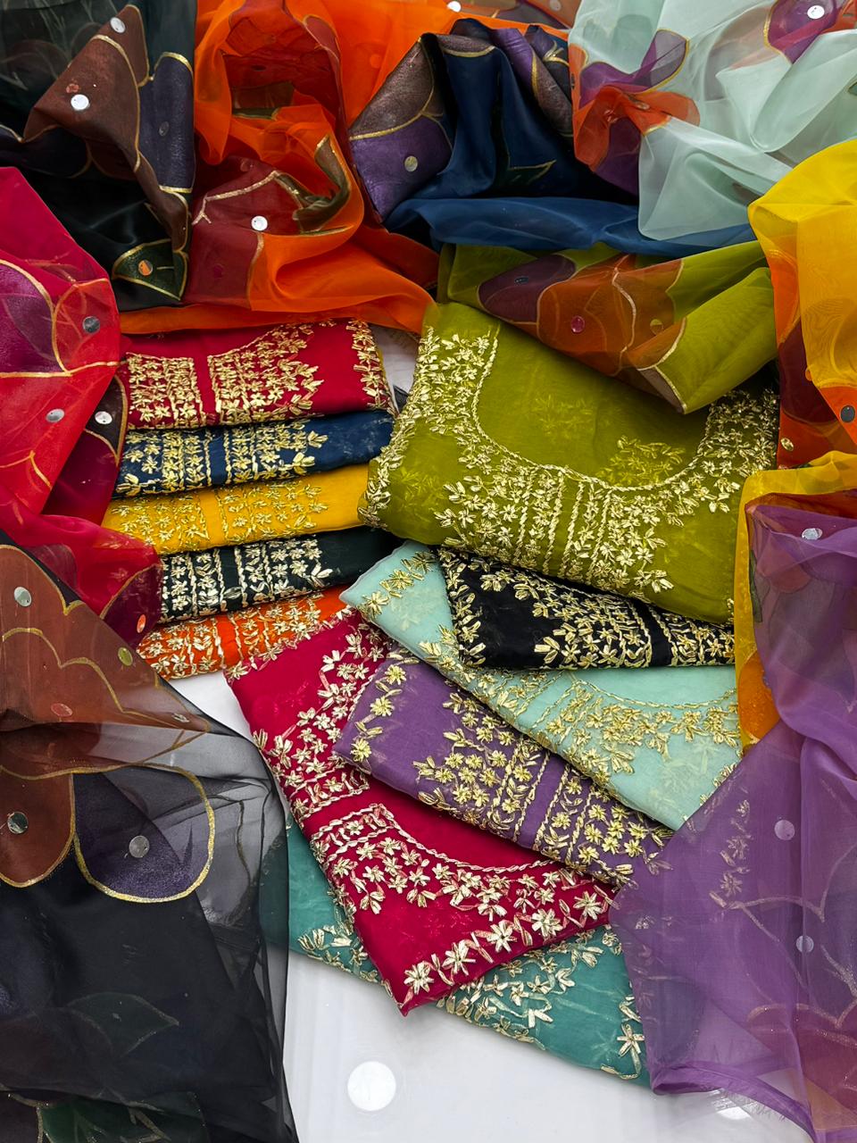 Soft Organza Gotta Work Shirt with Oil Paint Organza Dupatta