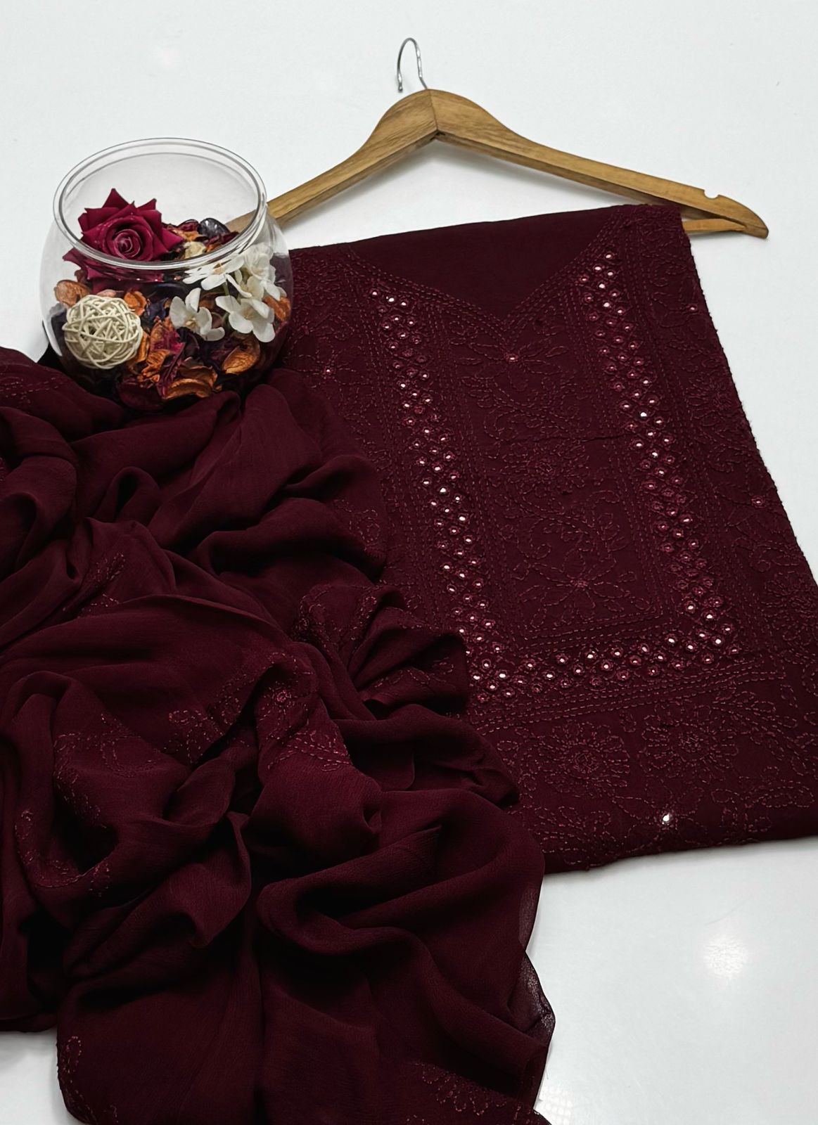 Chiffon Shadow Chikenkari with Mirror Work 2 Pc suit