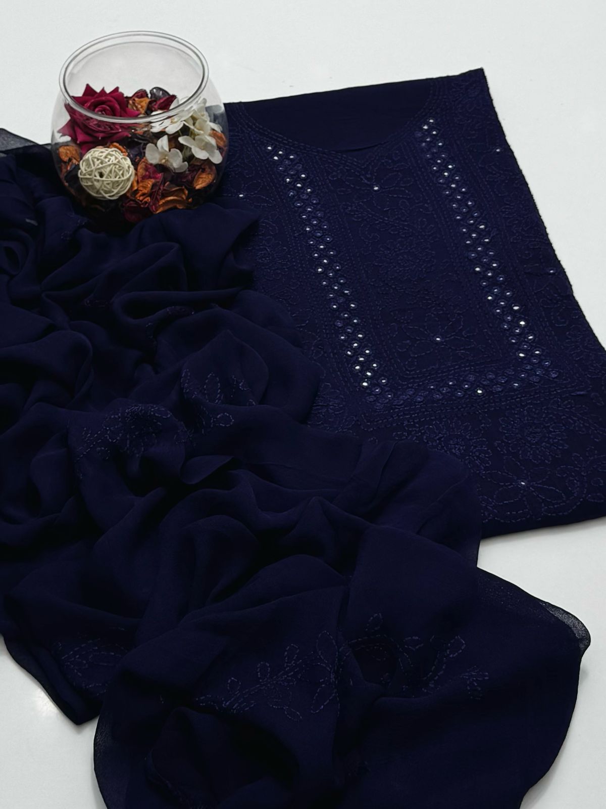 Chiffon Shadow Chikenkari with Mirror Work 2 Pc suit