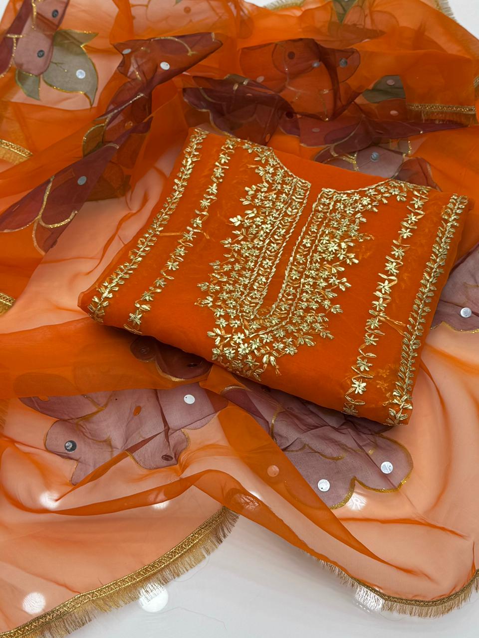 Soft Organza Gotta Work Shirt with Oil Paint Organza Dupatta