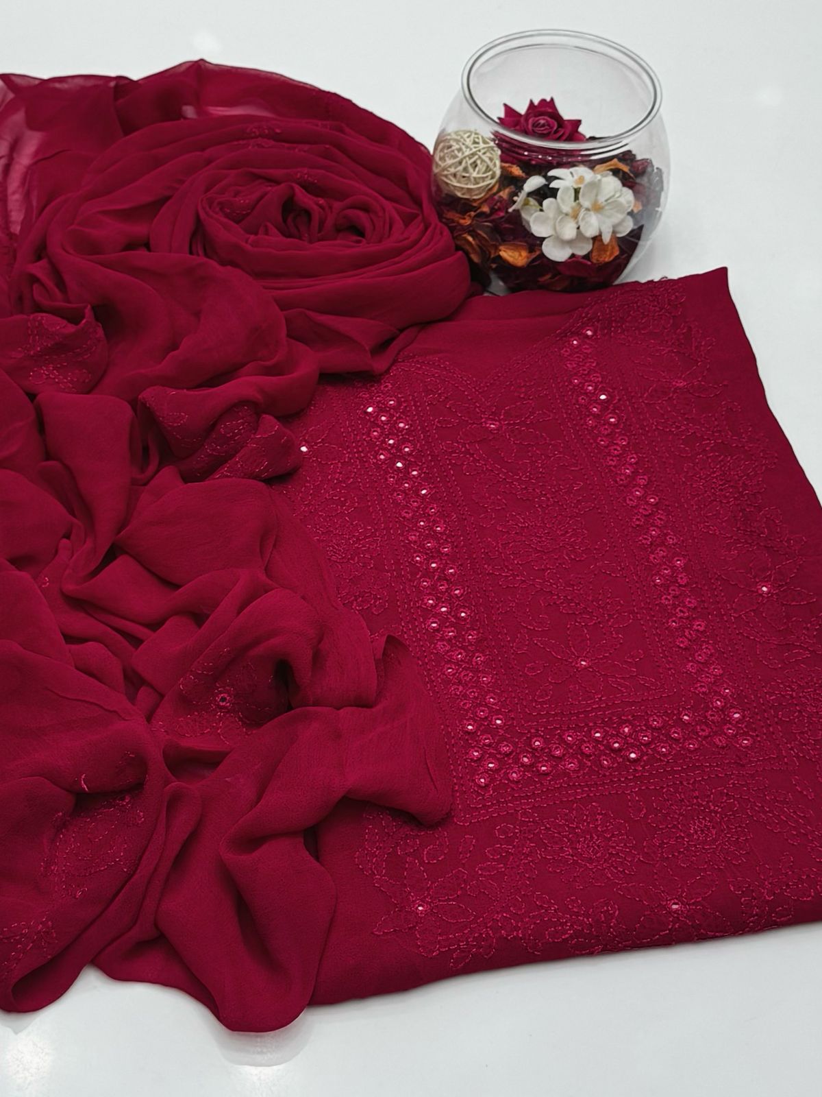 Chiffon Shadow Chikenkari with Mirror Work 2 Pc suit