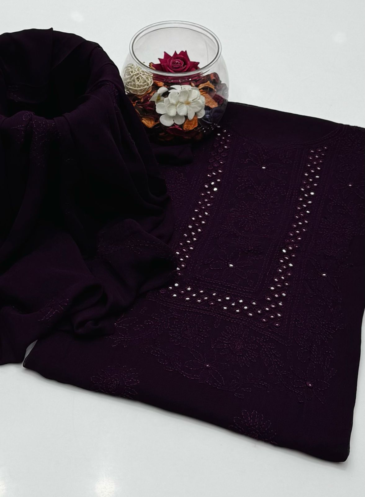 Chiffon Shadow Chikenkari with Mirror Work 2 Pc suit