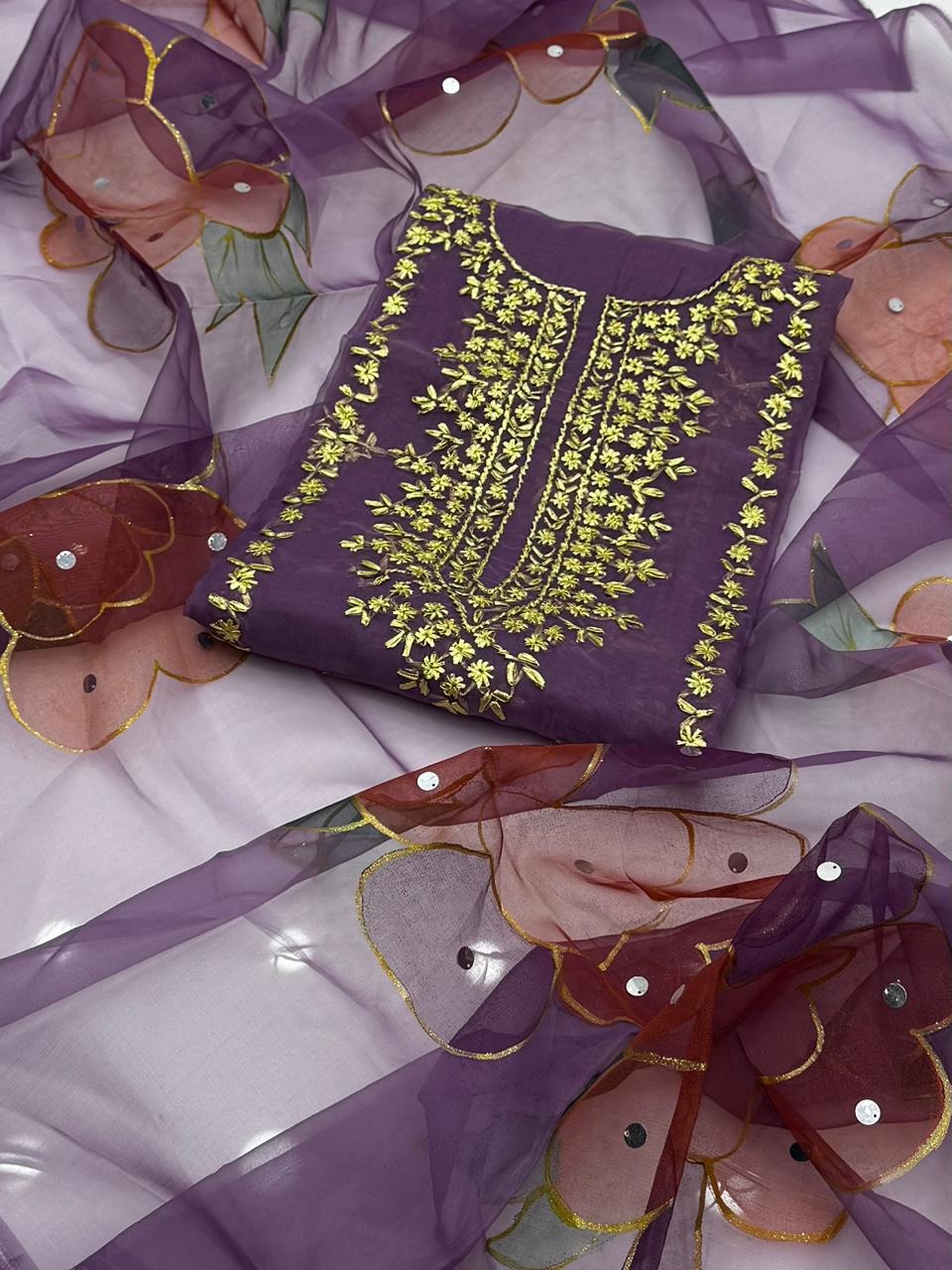 Soft Organza Gotta Work Shirt with Oil Paint Organza Dupatta