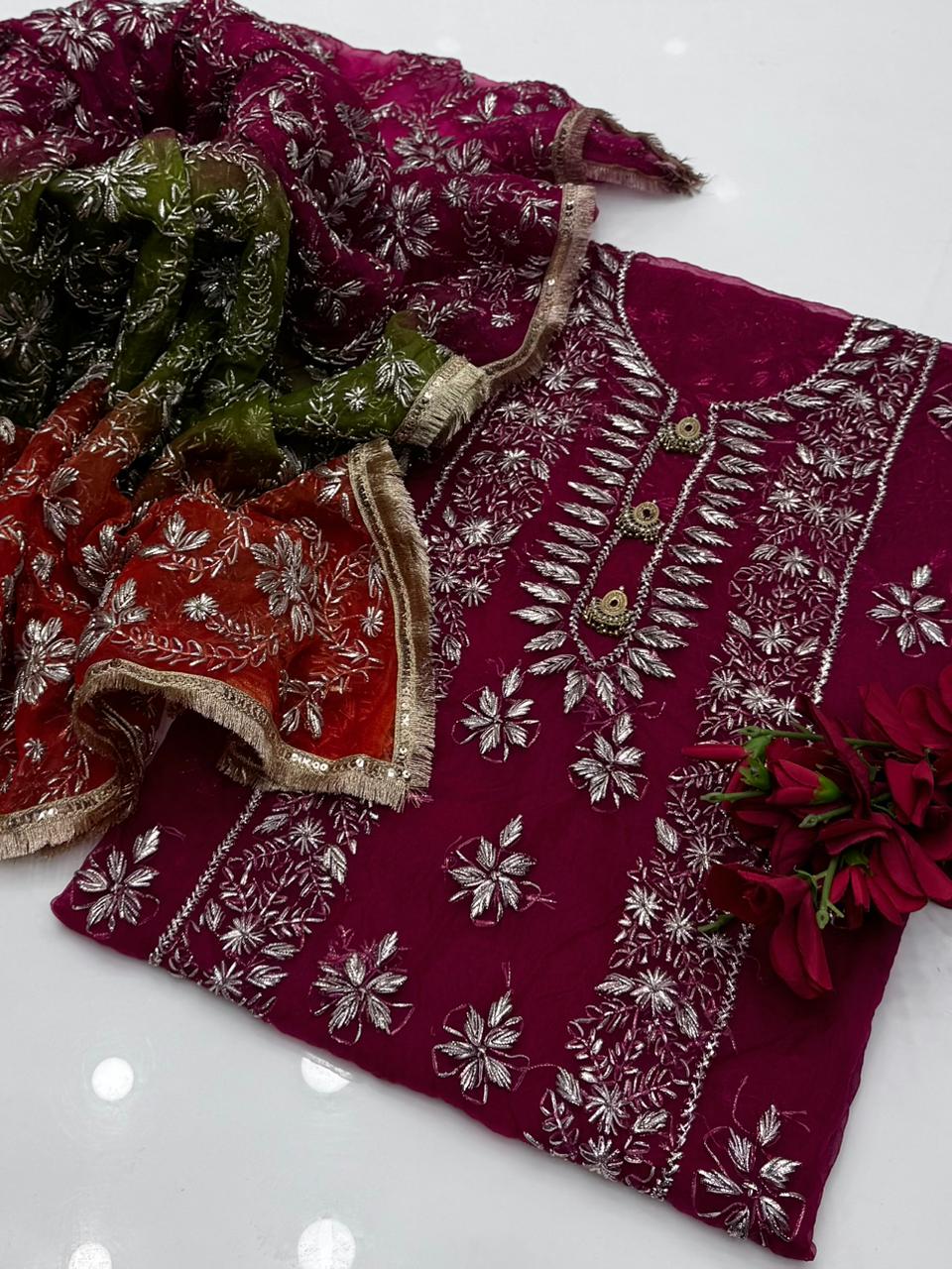 Pure Organza Gotta Work with Three Shaded Dupatt 2 Pc Suit