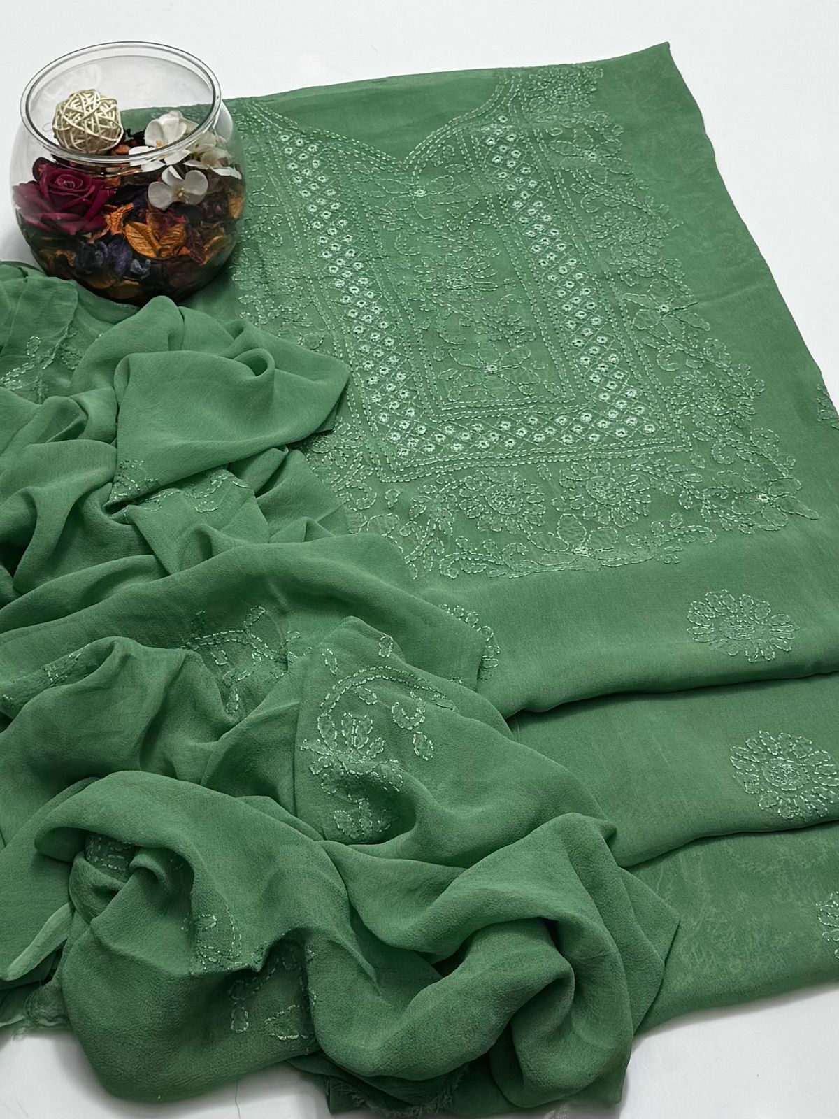 Chiffon Shadow Chikenkari with Mirror Work 2 Pc suit