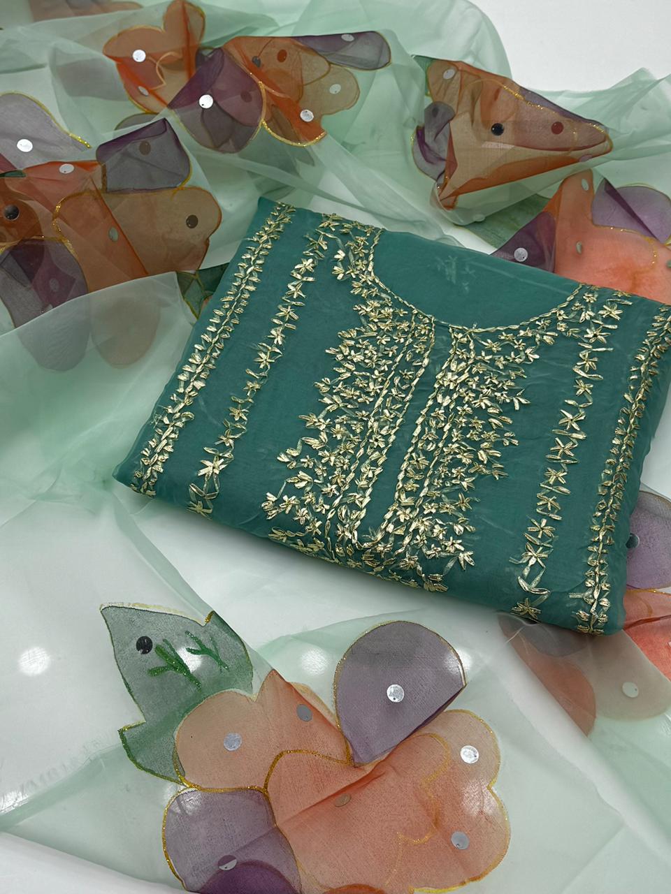 Soft Organza Gotta Work Shirt with Oil Paint Organza Dupatta