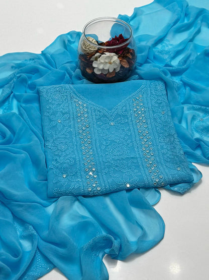 Chiffon Shadow Chikenkari with Mirror Work 2 Pc suit